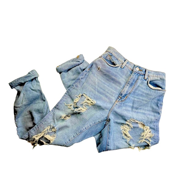 BDB Mom High Rise Distressed with holes Blue Jeans Womens Size 25 - Picture 2 of 14